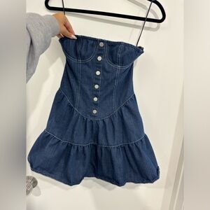 Denim strapless bustier mini dress